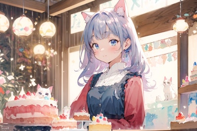 猫と猫耳少女のケーキ : 2023.09.28