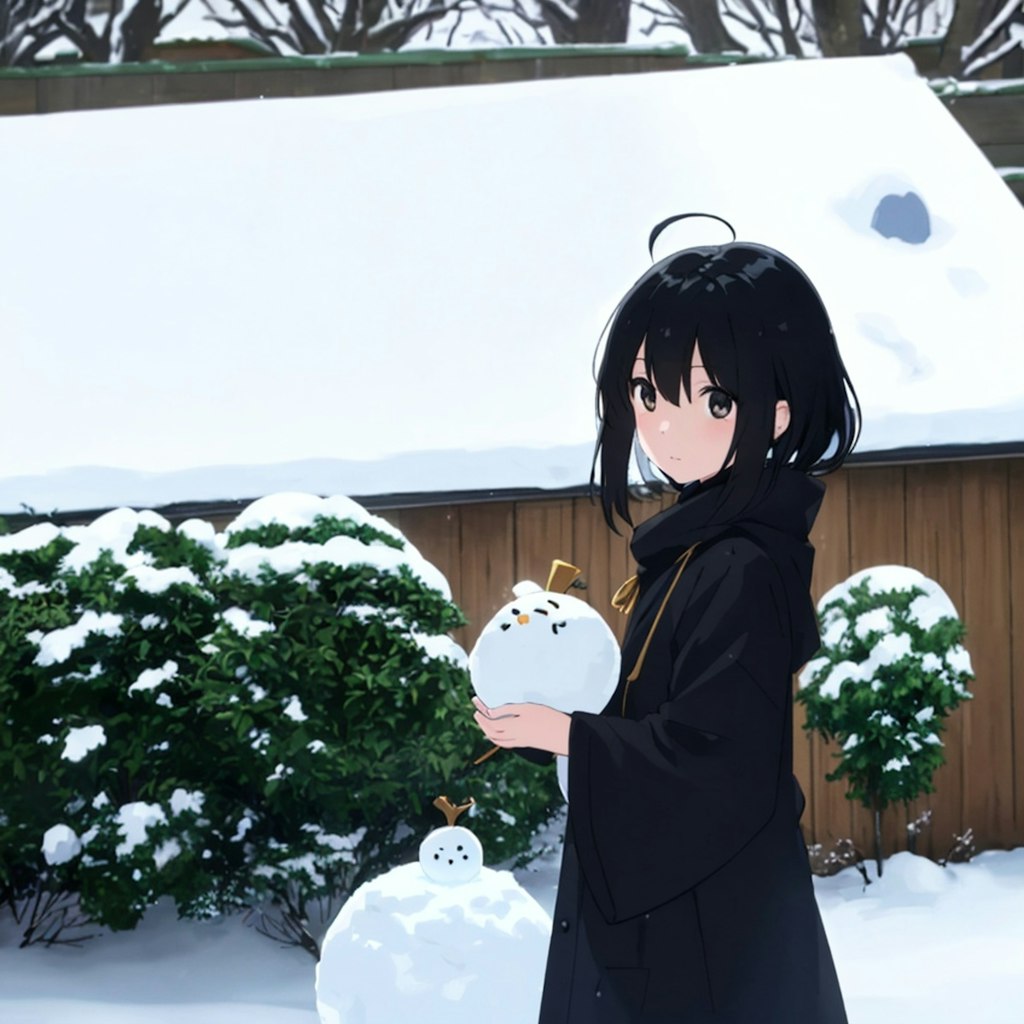 黒巫女さん　「これは・・雪の物の怪を退治してるのです」