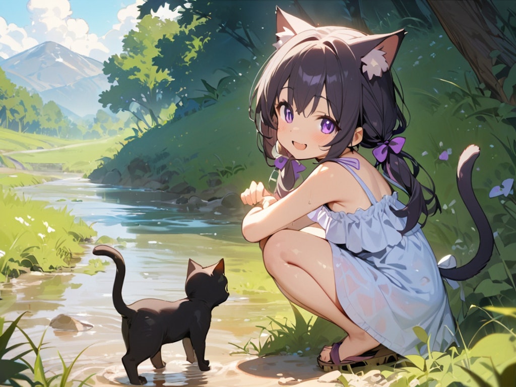 猫娘と黒猫