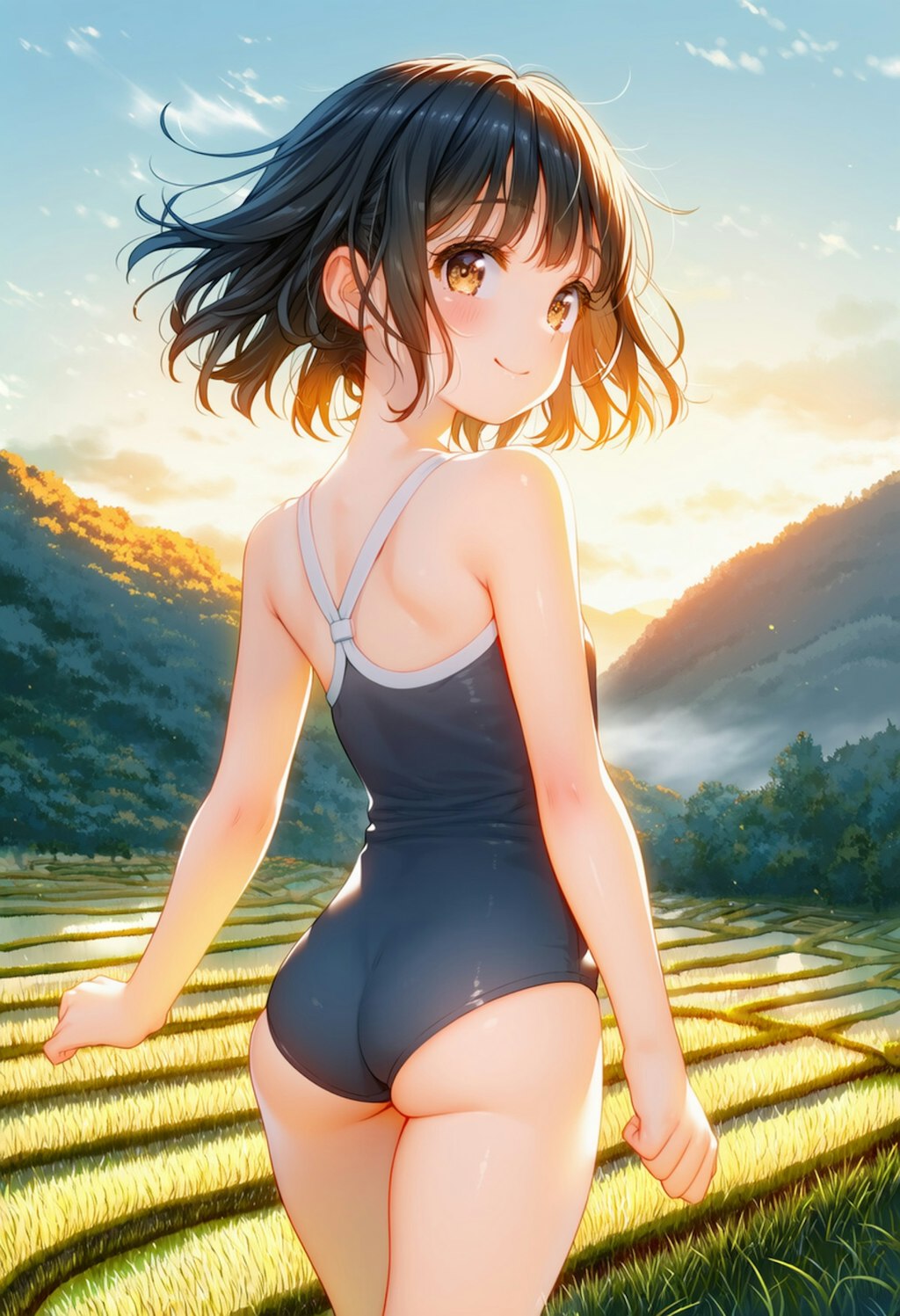 夕暮れの棚田