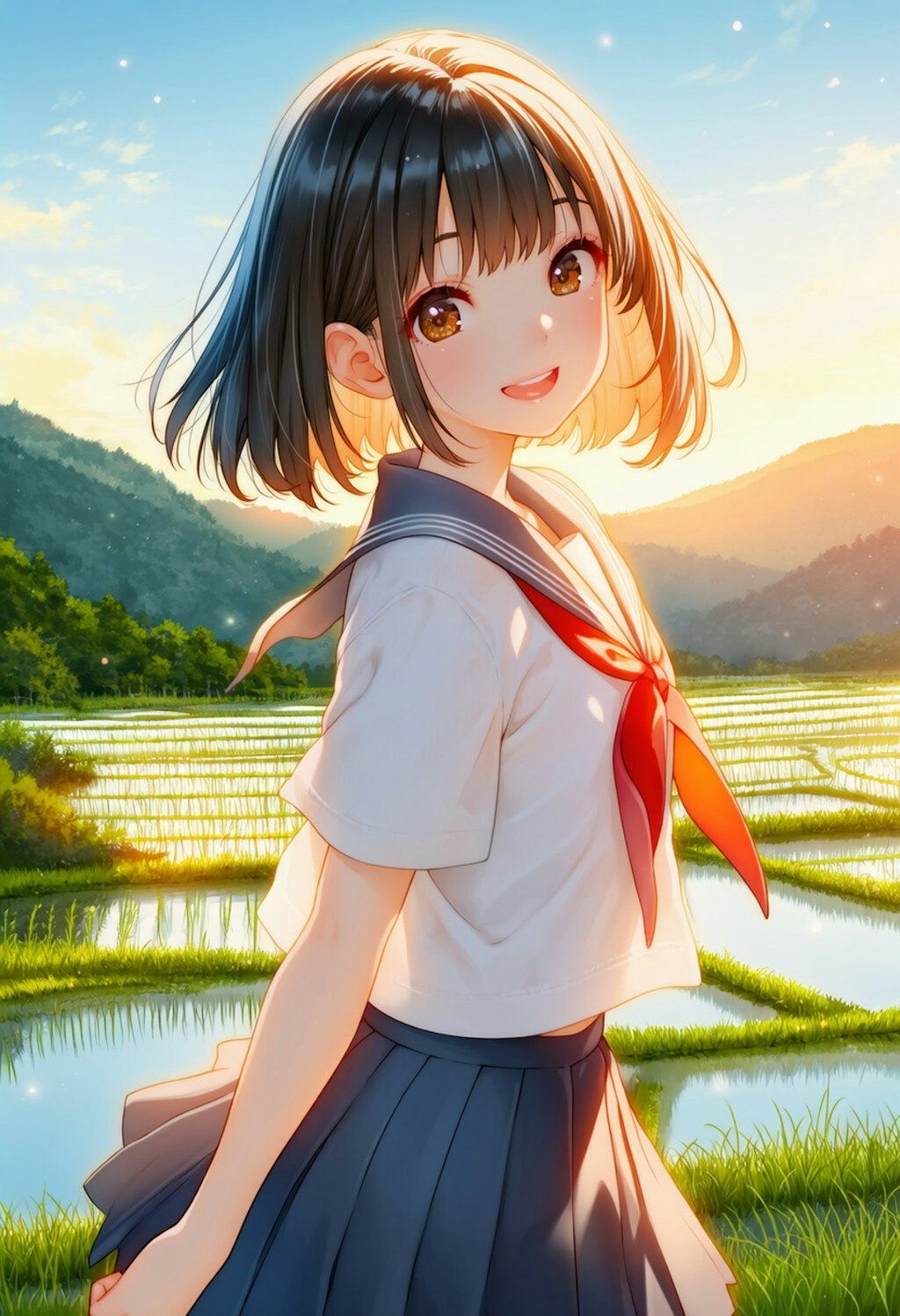 夕暮れの棚田