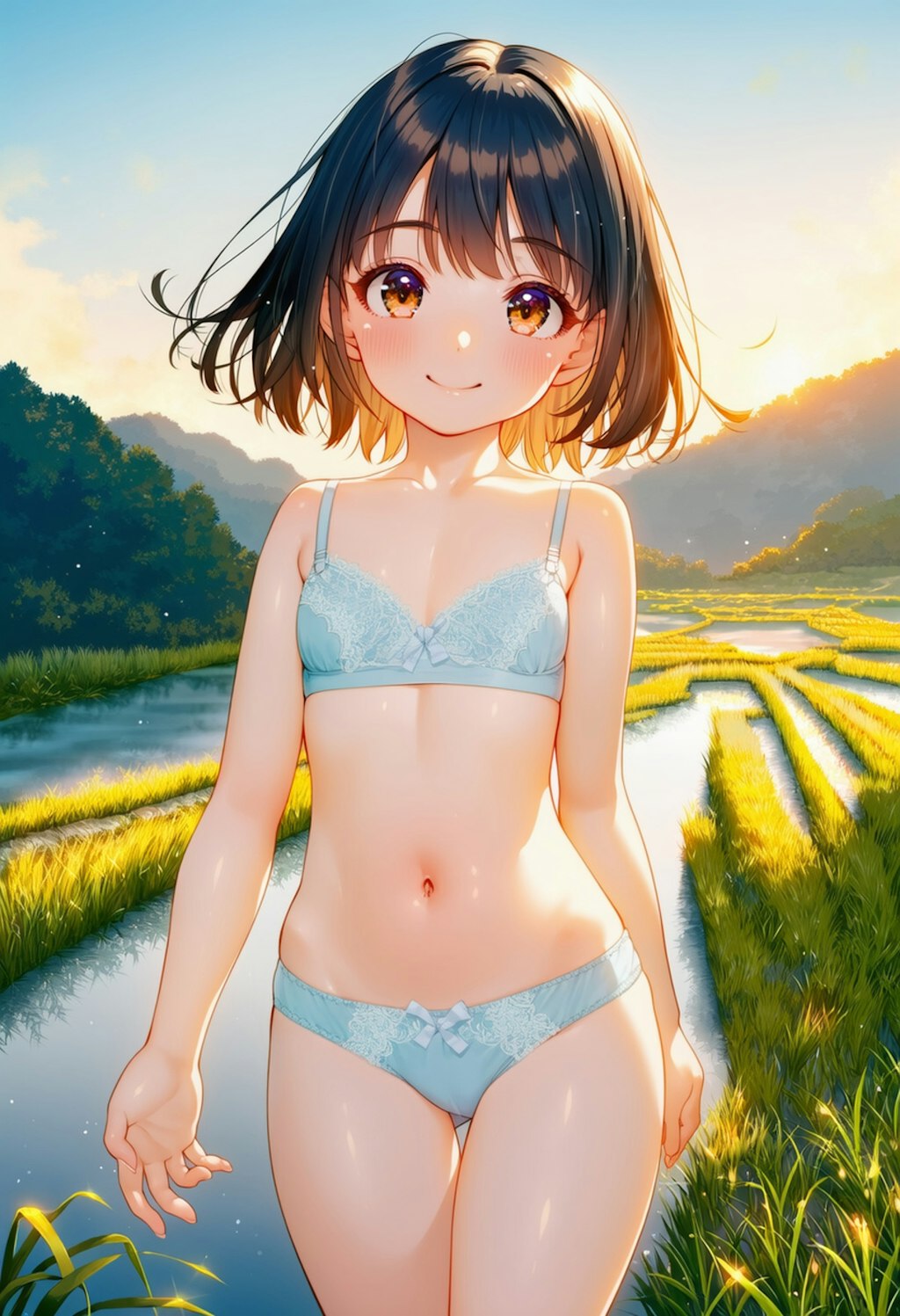 夕暮れの棚田
