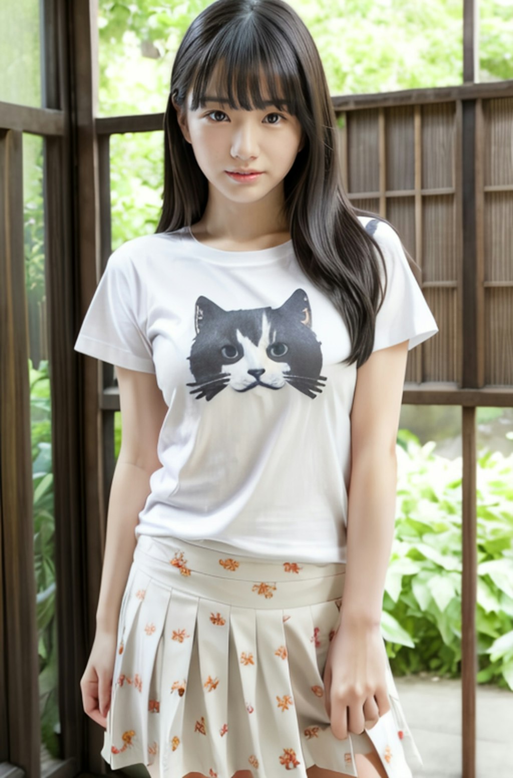 猫プリントTシャツ