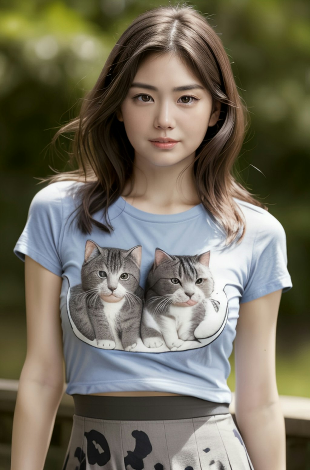 猫プリントTシャツ