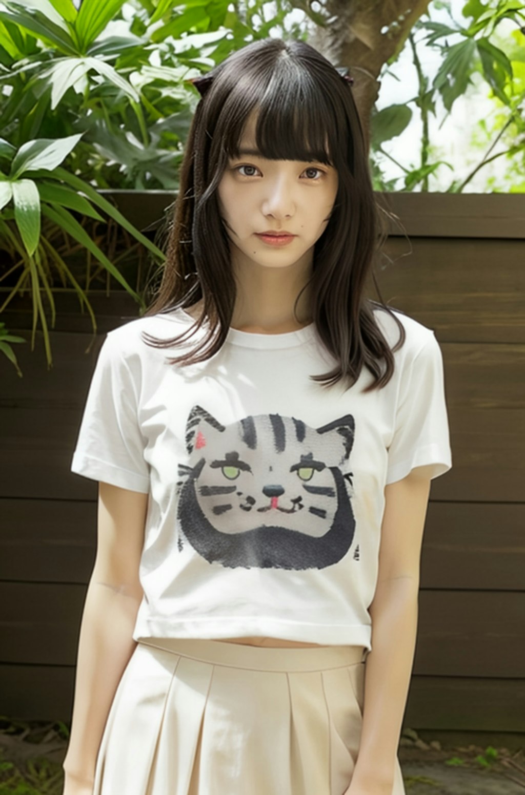 猫プリントTシャツ