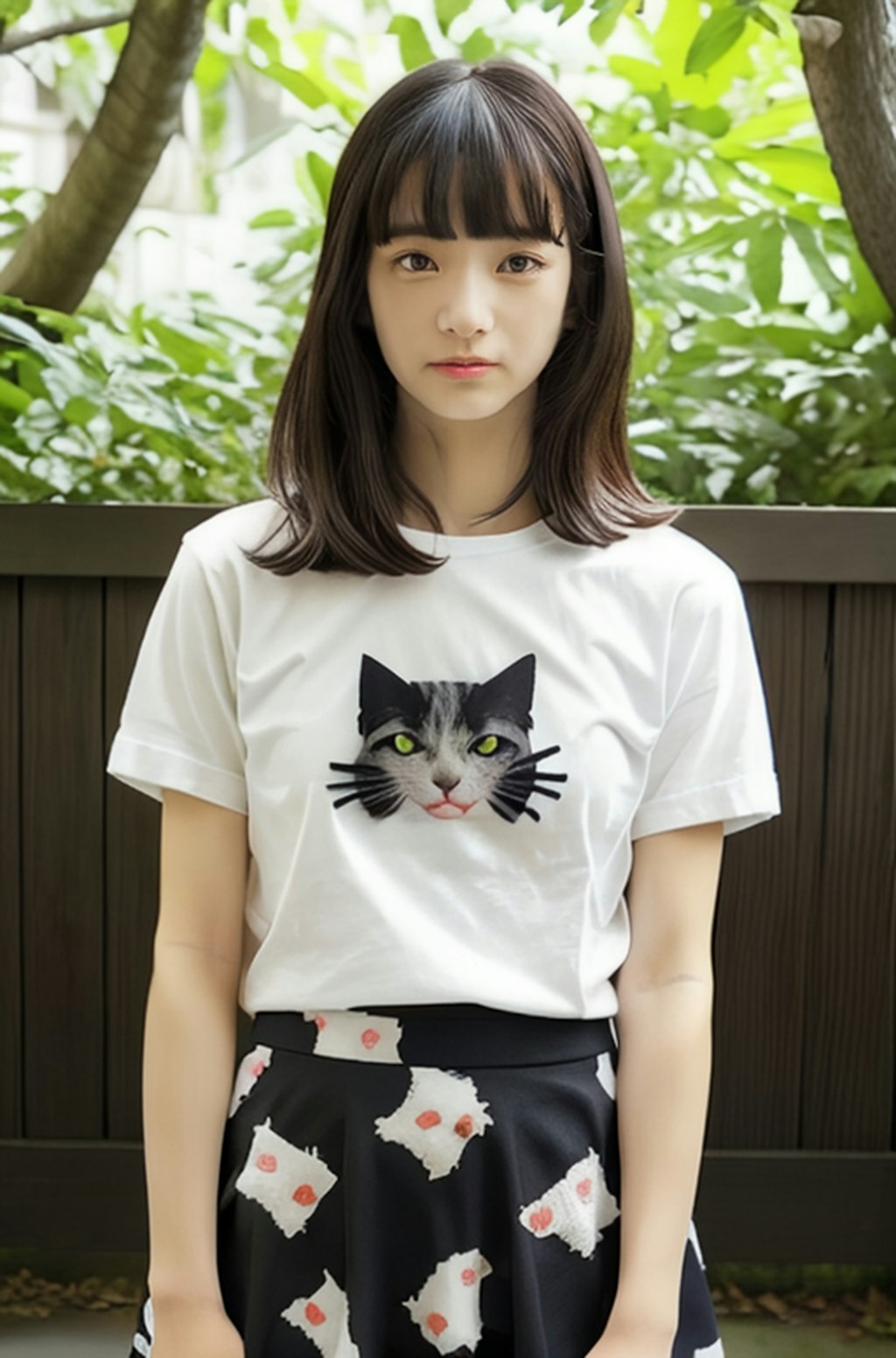 猫プリントTシャツ