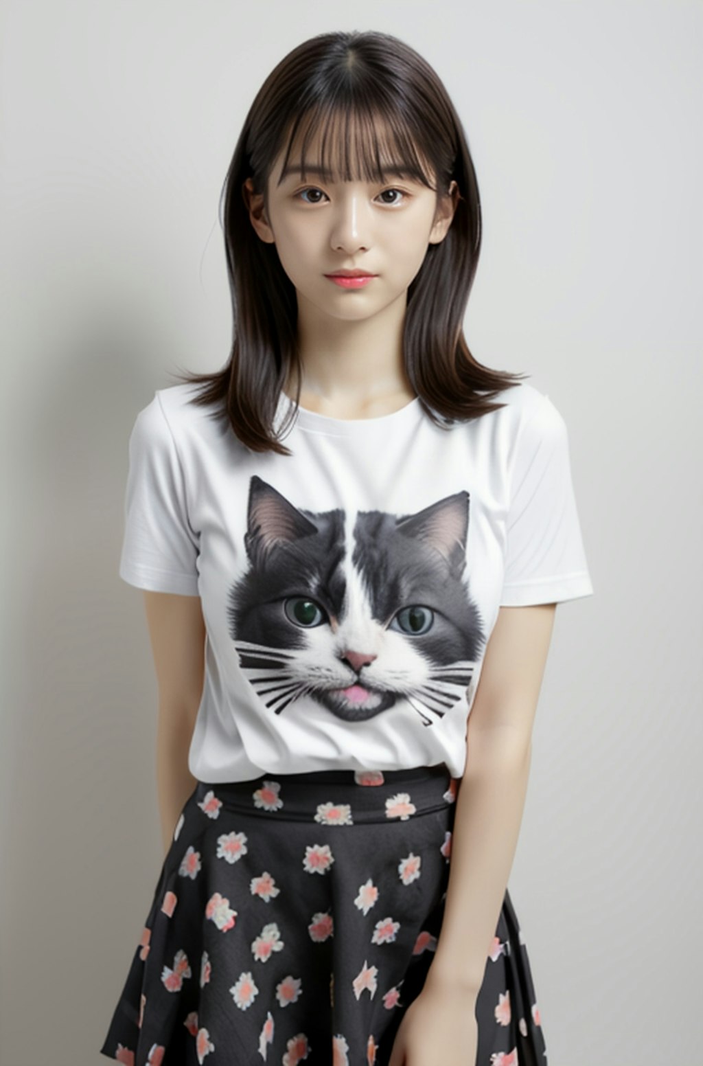 猫プリントTシャツ