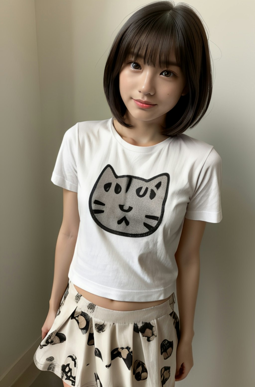 猫プリントTシャツ