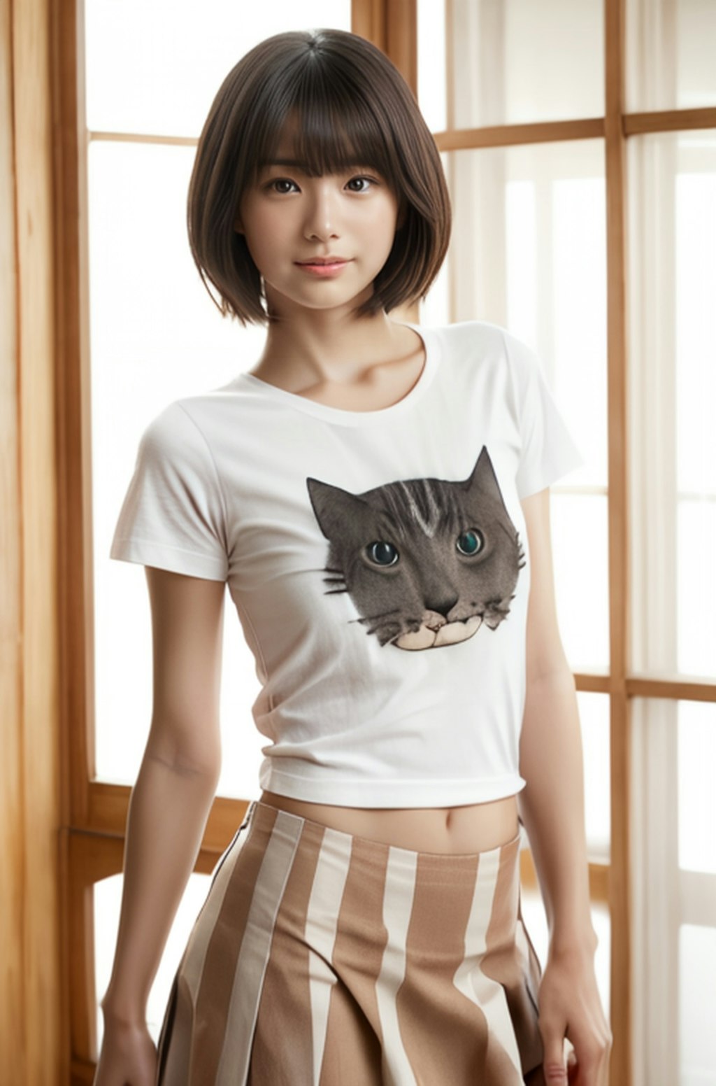 猫プリントTシャツ