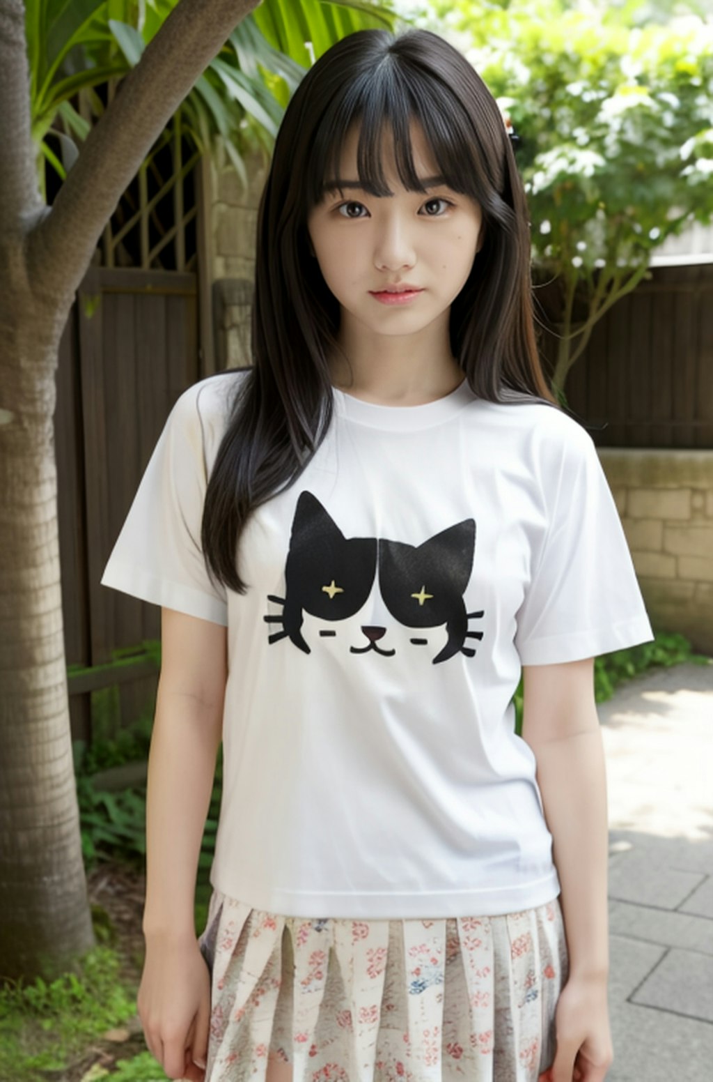 猫プリントTシャツ