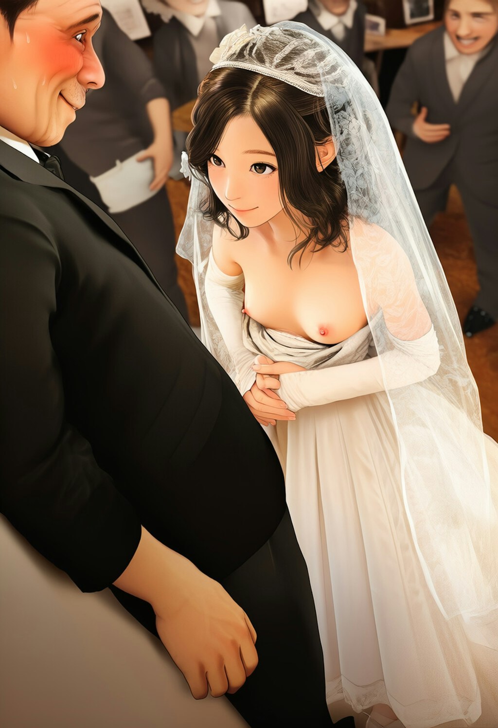 披露宴で胸チラを披露してしまう新婦