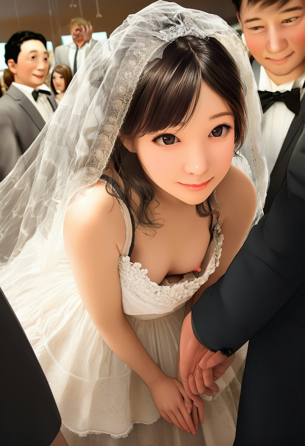披露宴で胸チラを披露してしまう新婦