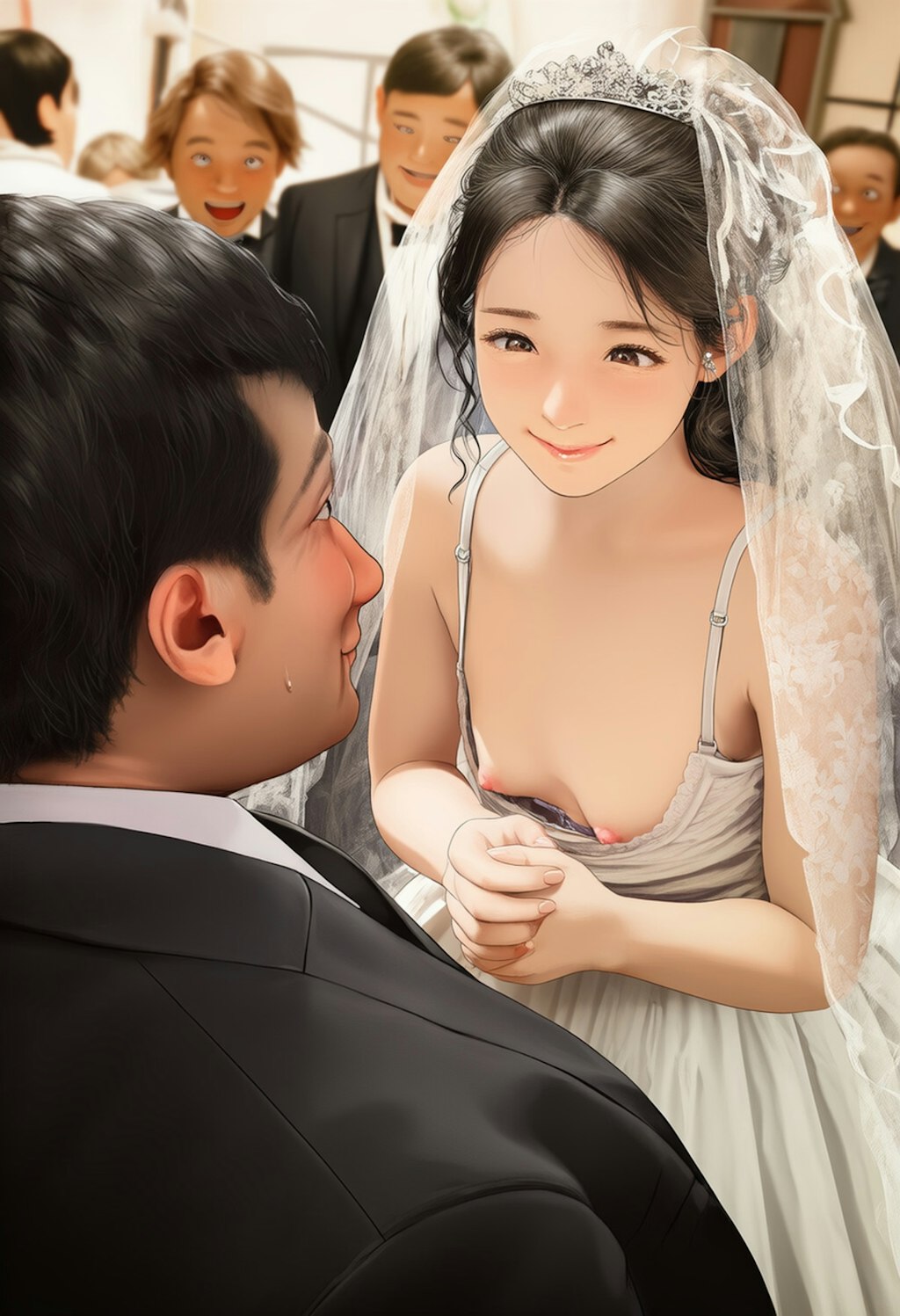 披露宴で胸チラを披露してしまう新婦