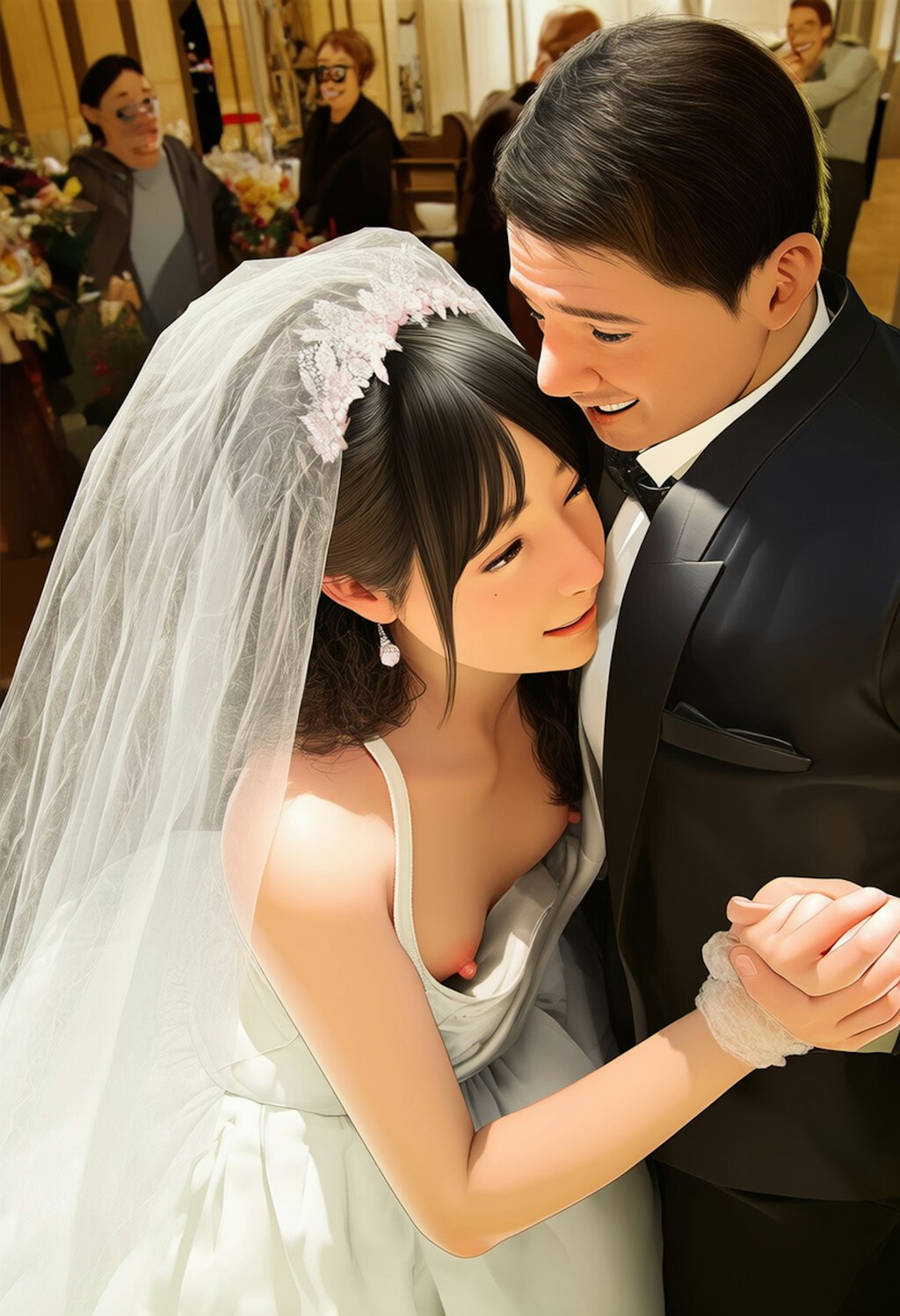 披露宴で胸チラを披露してしまう新婦