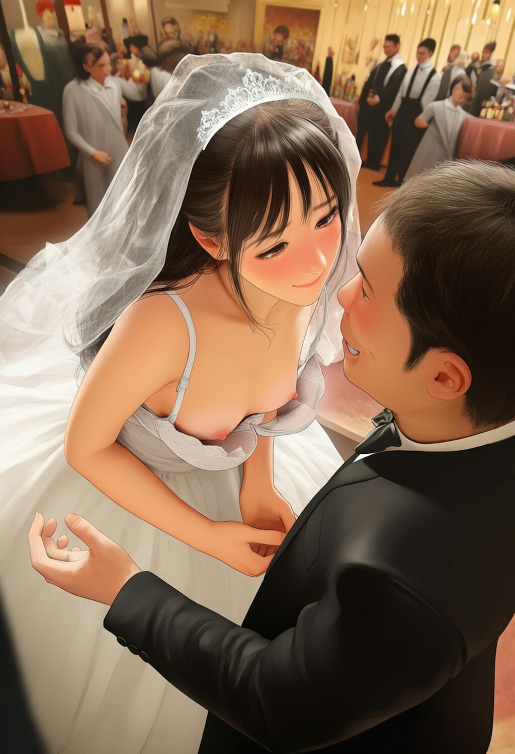 披露宴で胸チラを披露してしまう新婦