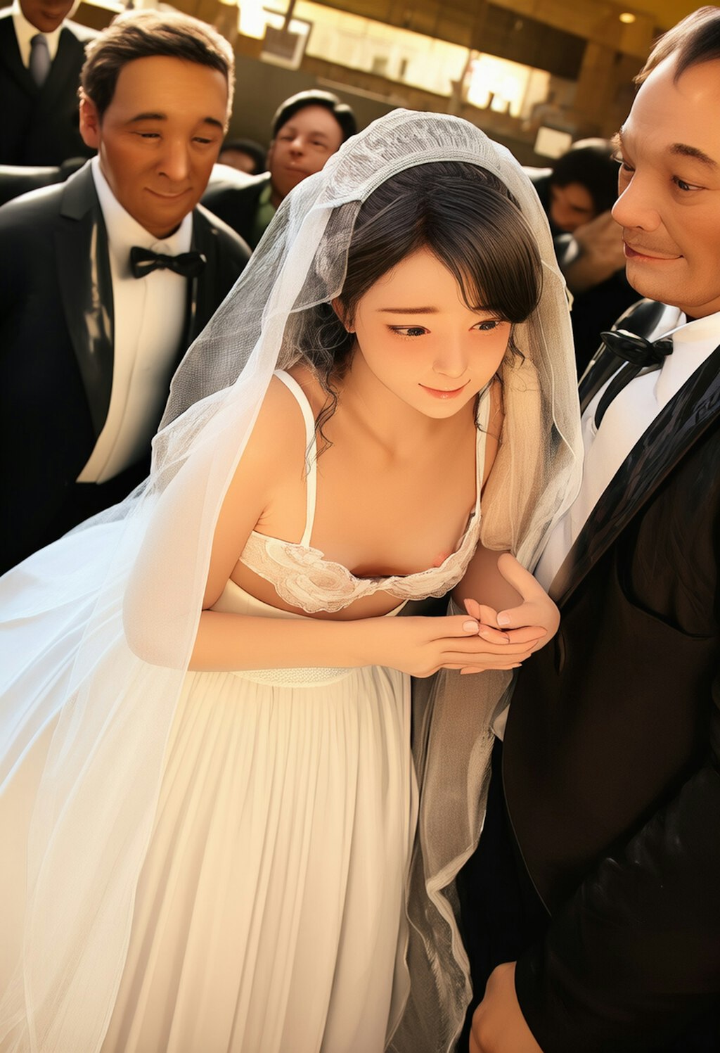 披露宴で胸チラを披露してしまう新婦