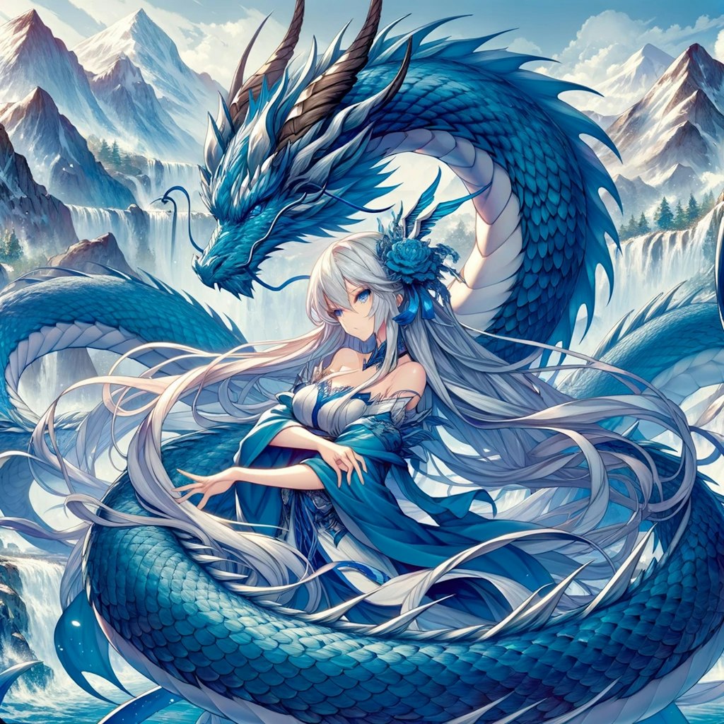 Blue dragon and woman