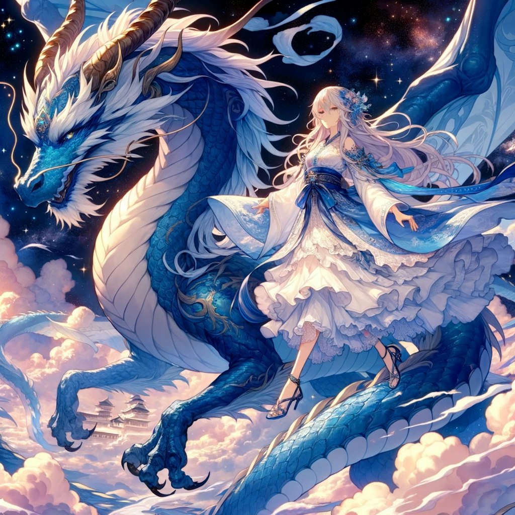 Blue dragon and woman