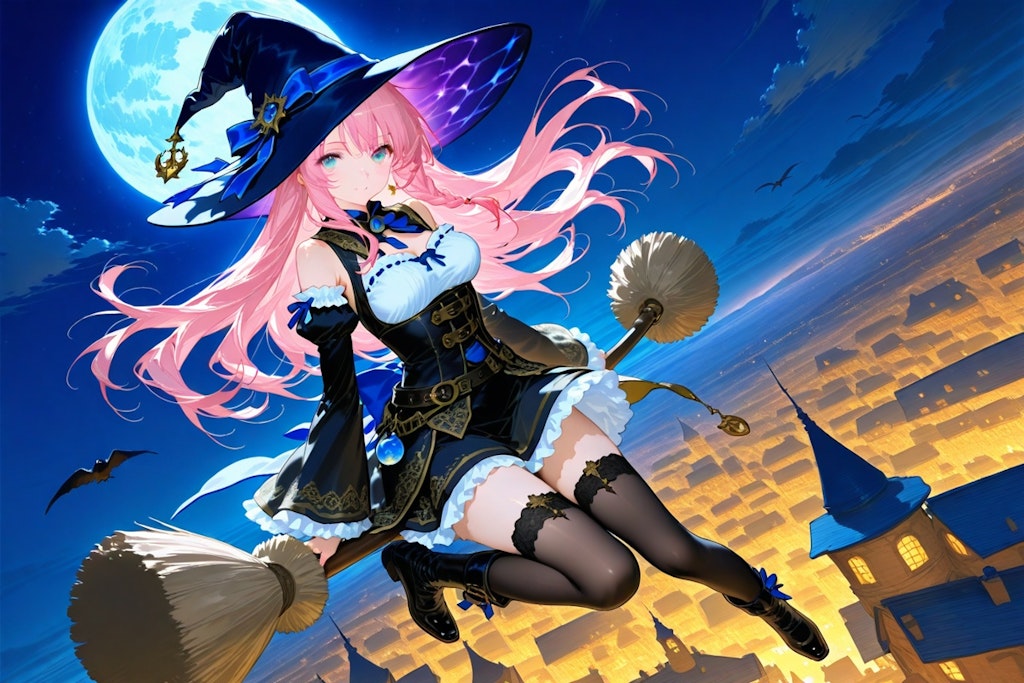 月夜を飛ぶ魔女