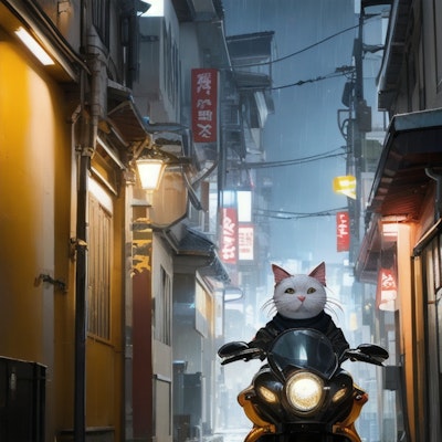 路地裏をバイクで疾走する猫…！！