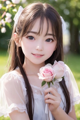 beautiful girl with pink rose