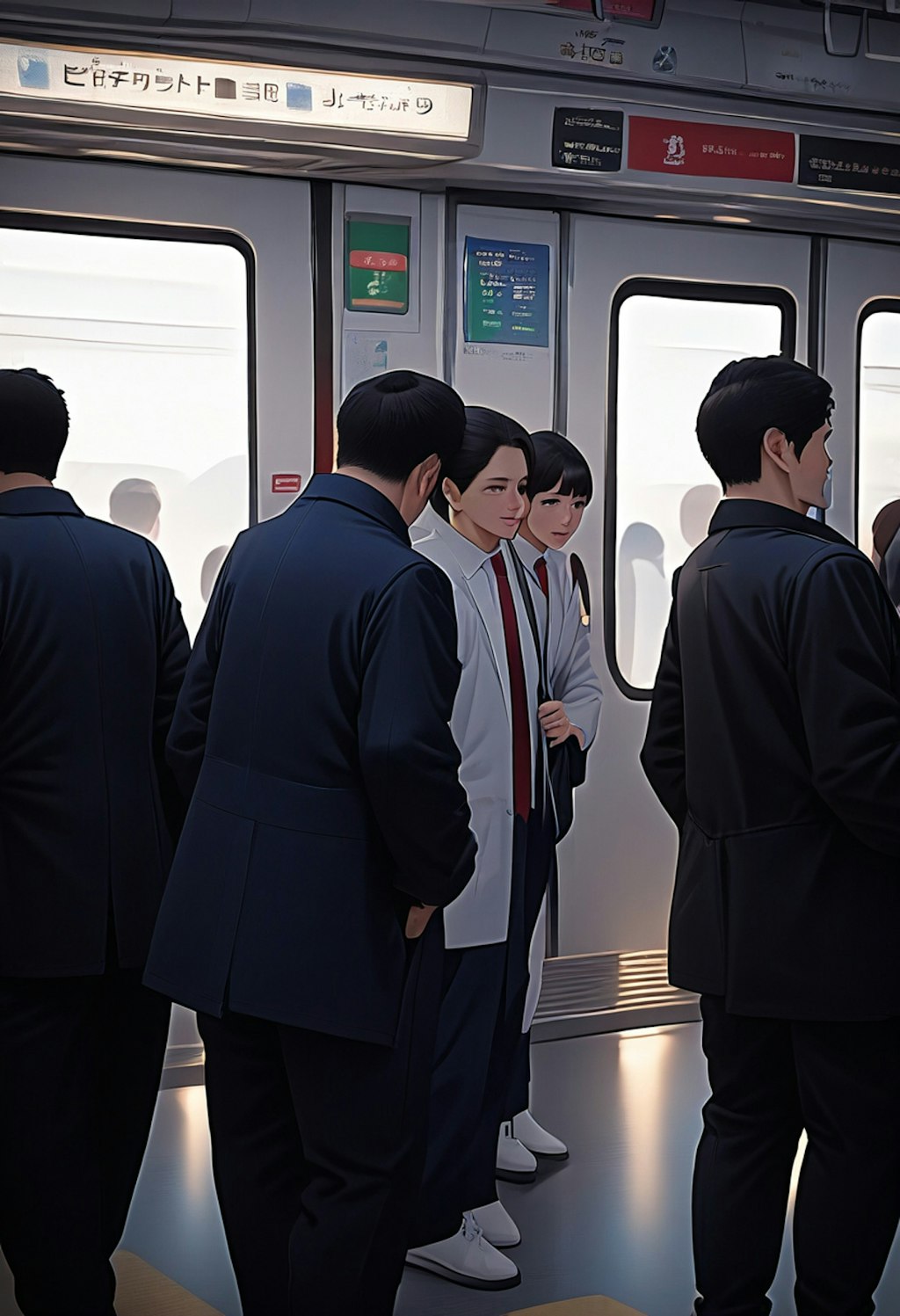 賑わう電車の背景