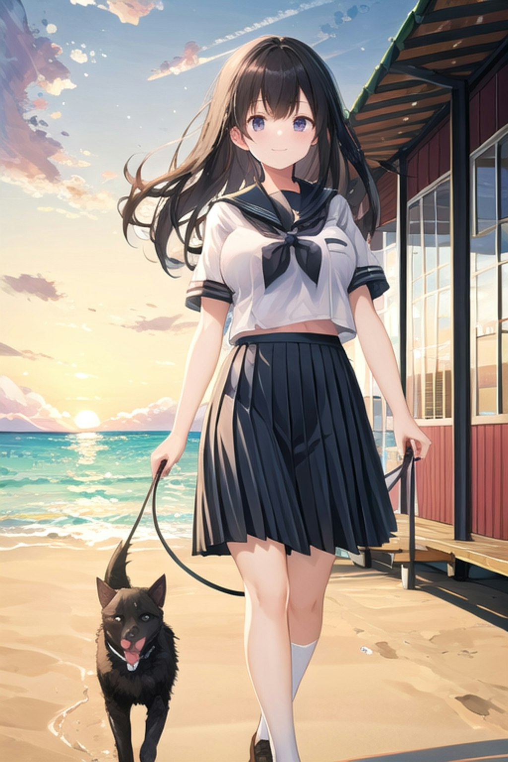 犬の散歩をする女の子７