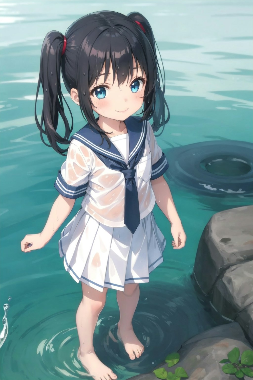 制服のまま水遊び