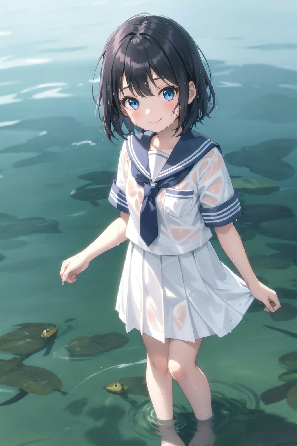 制服のまま水遊び