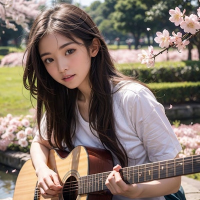 桜公園でギター弾き語り