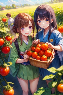 みんなでトマトを収穫しよう！！（12枚）レトロモダン街シリーズ・その34
