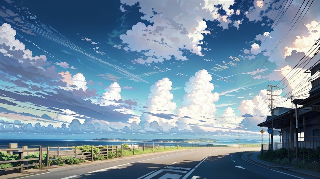 海,空,雲,道路(wallpapper lora test)