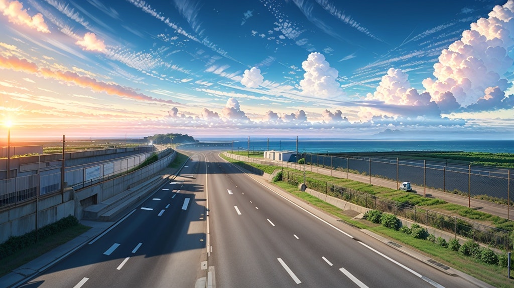 海,空,雲,道路(wallpapper lora test)