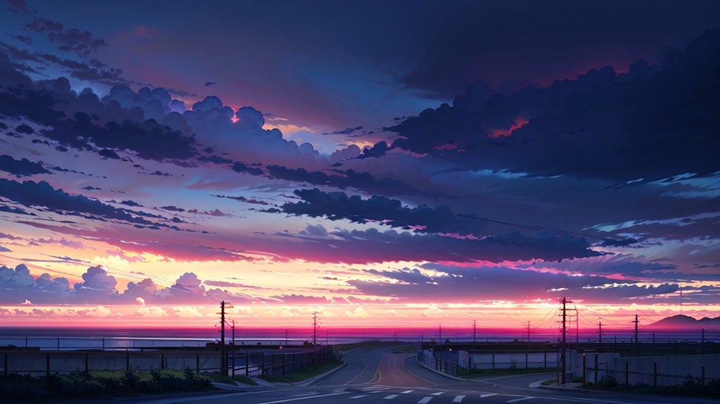 海,空,雲,道路(wallpapper lora test)