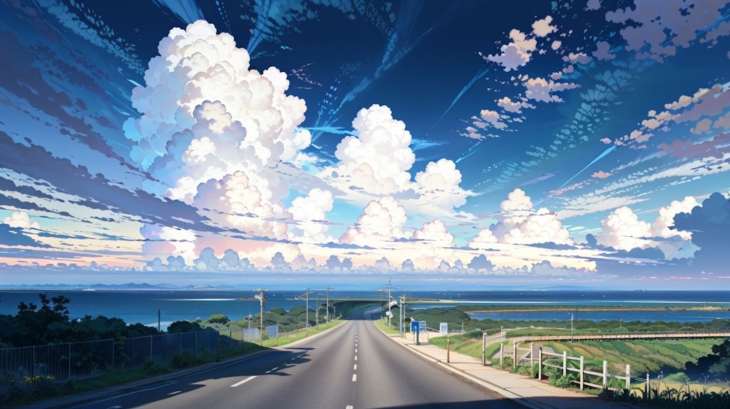 海,空,雲,道路(wallpapper lora test)