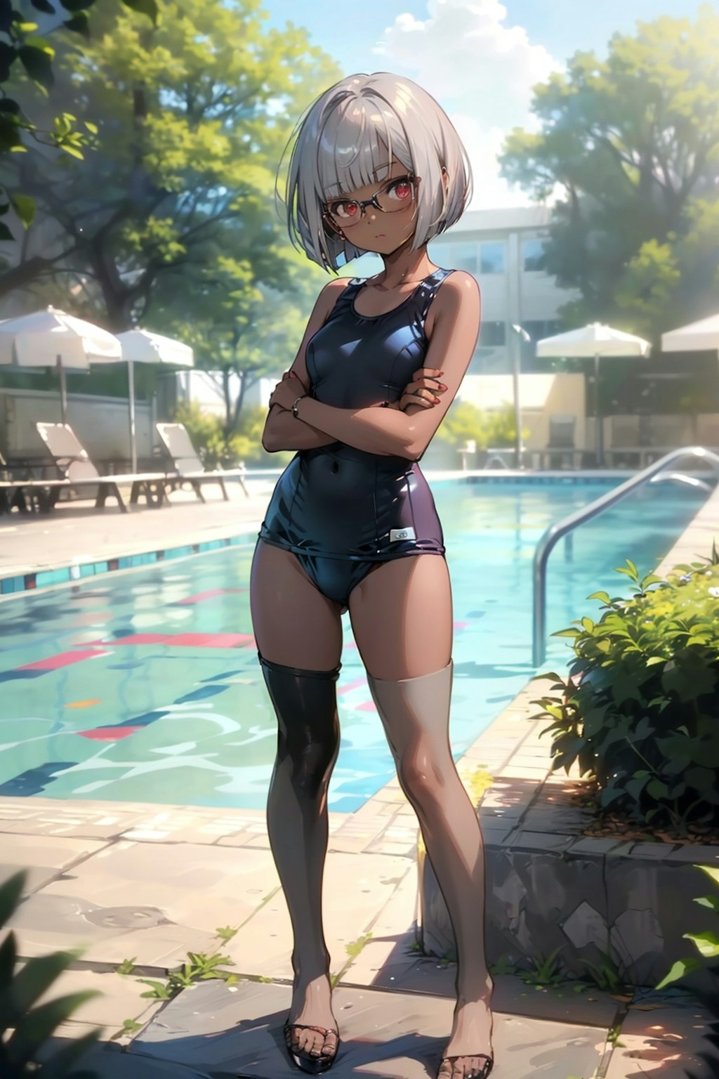 スク水タイツの眼鏡っ娘
