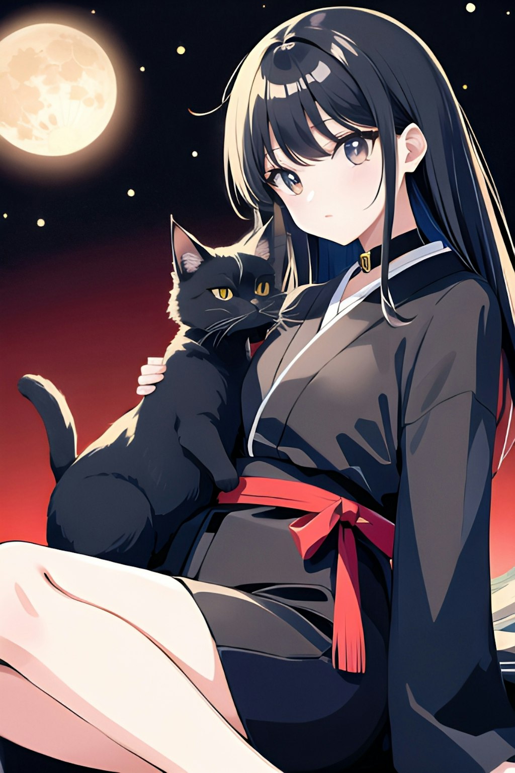 月と猫と。　黒猫