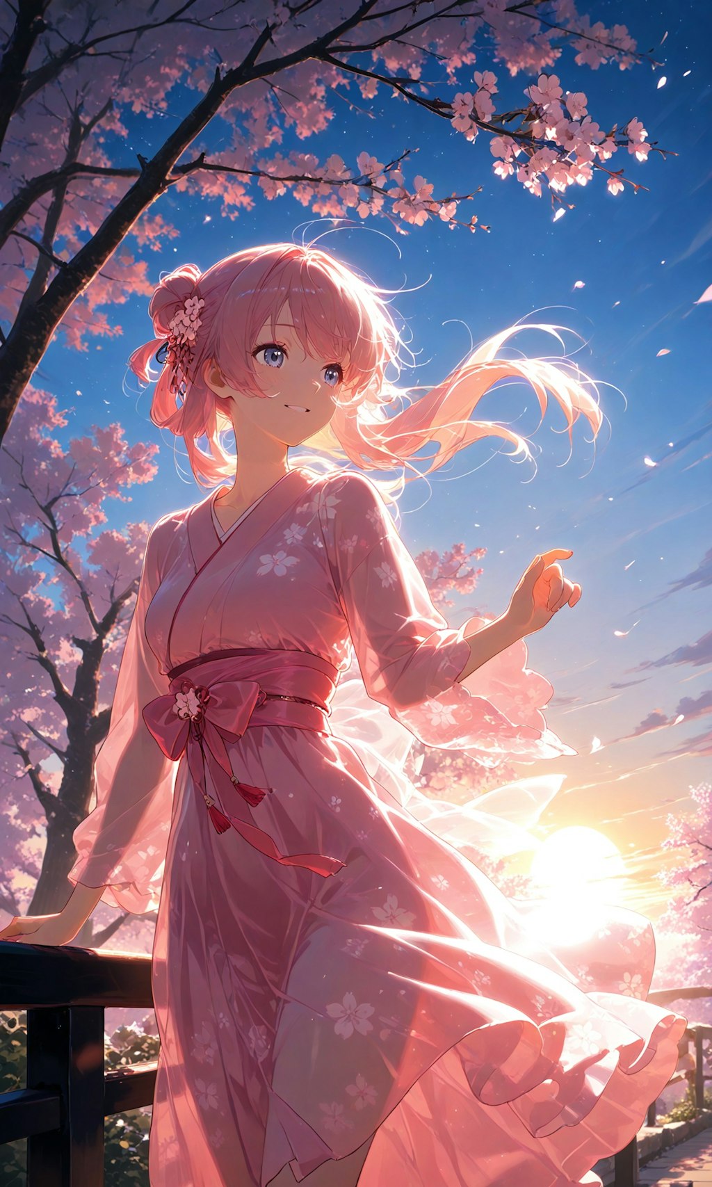 桜に染まる夕暮れ