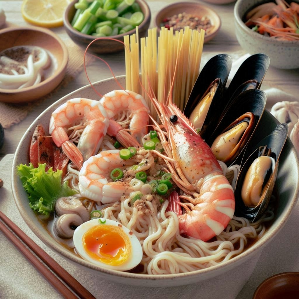 旅先で食べるseafood noodle