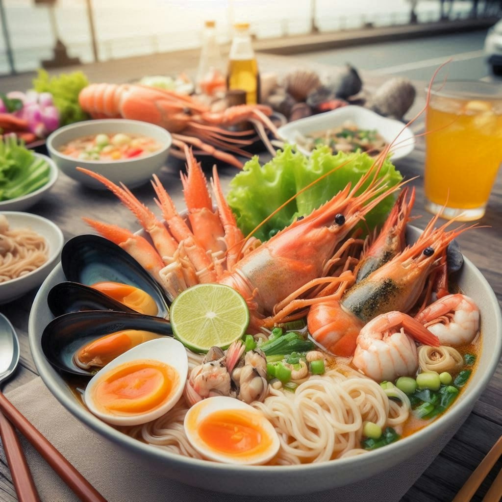 旅先で食べるseafood noodle