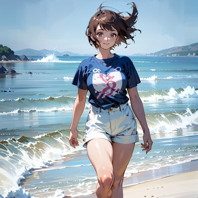 浜辺を歩く女の子