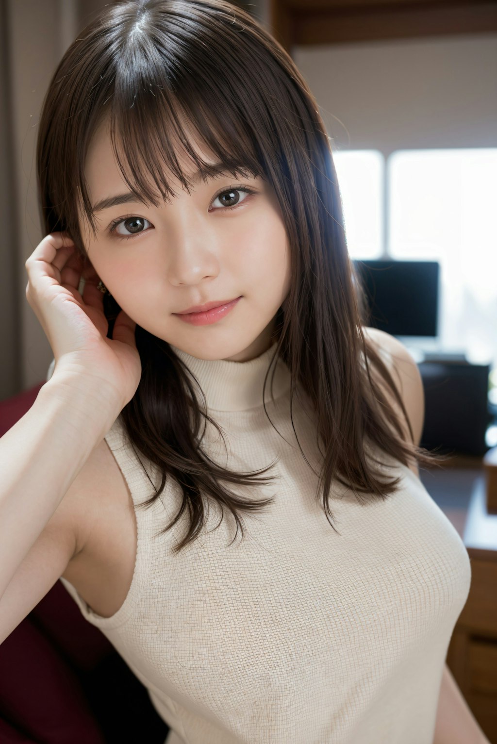 頬を赤くしている女性 2