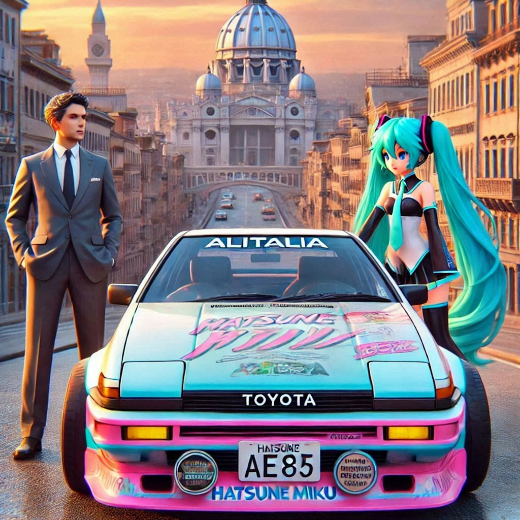 アリタリアカラー❔AE86レーシングカーと初音ミク