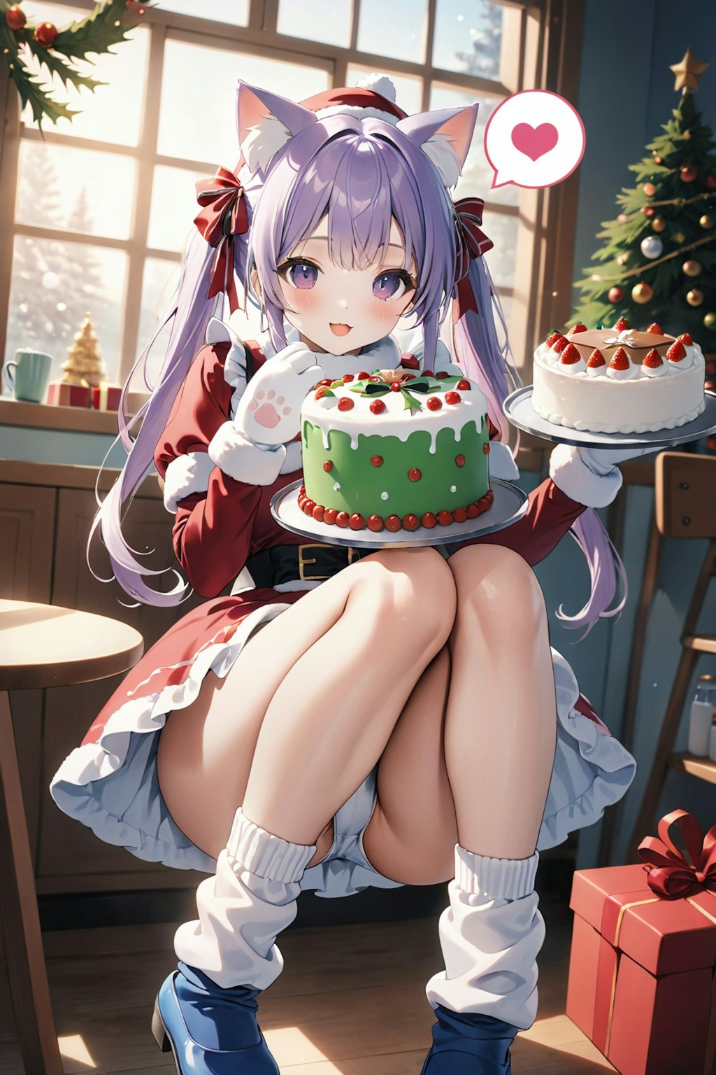 ご主人様❤クリスマスケーキが完成しましたよ❤ちなみにケーキは定番のイチゴのホールケーキとツリーの色をイメージした2種です❤皆んなが来るのが待ち遠しいです❤