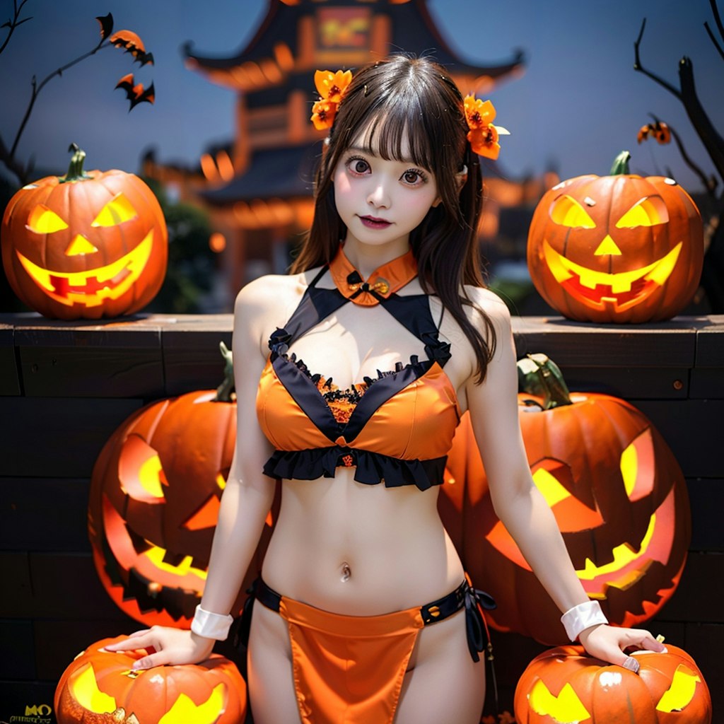 ハロウィンのチャイナドレスのAI美女です