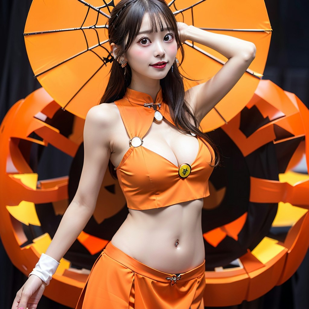 ハロウィンのチャイナドレスのAI美女です