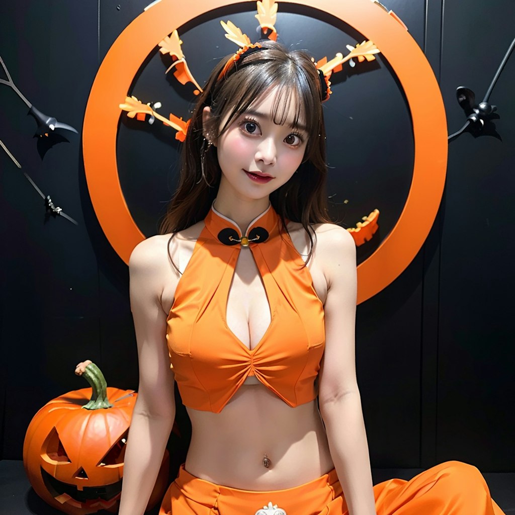 ハロウィンのチャイナドレスのAI美女です