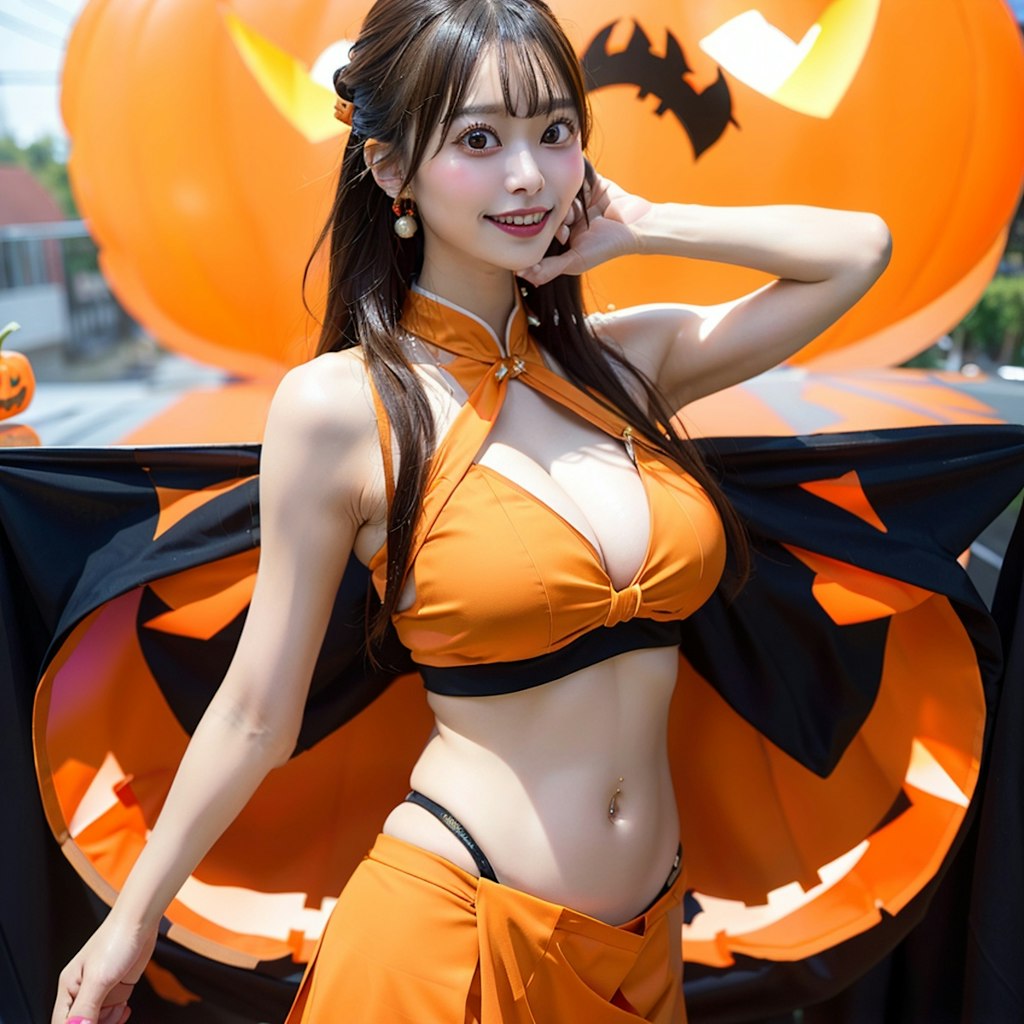 ハロウィンのチャイナドレスのAI美女です