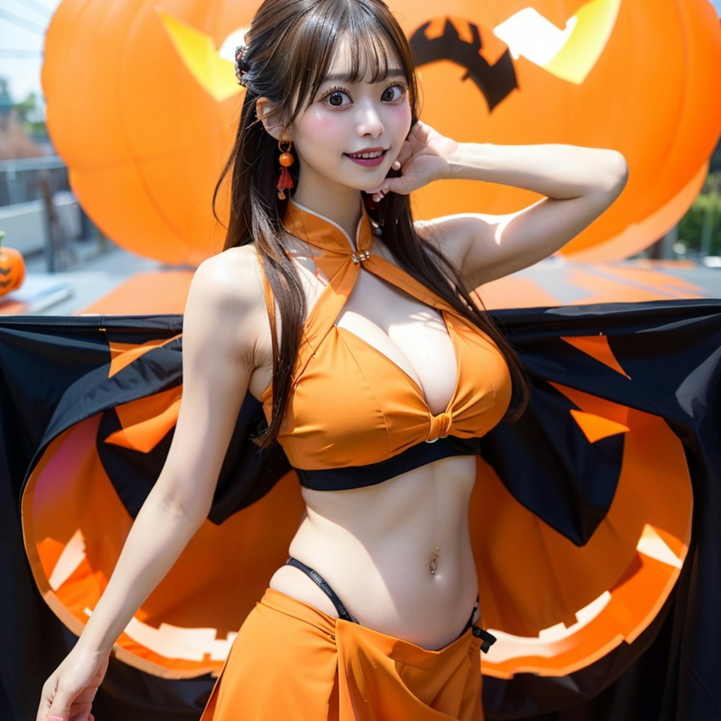 ハロウィンのチャイナドレスのAI美女です