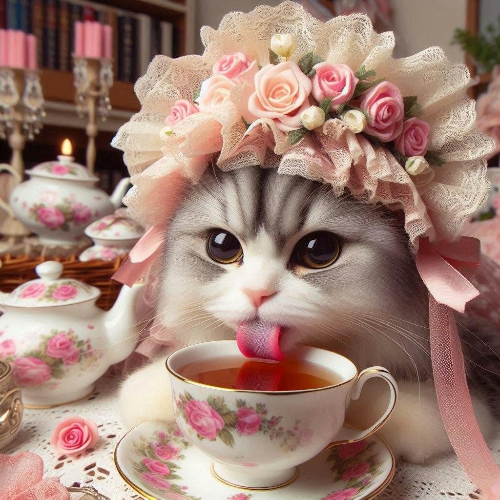 お茶会に来た猫